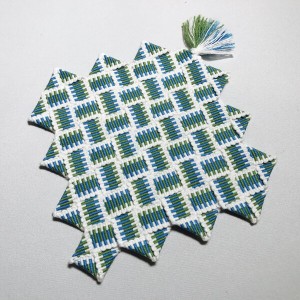 真田紐木綿平紐４分 手作りコースター（白＋青）