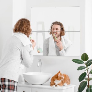 MAKINA洗面台や浴室に最適 鏡 全身鏡 姿見鏡 壁掛け ミラー 玄関 浴室 (30×30cm 4枚セット)