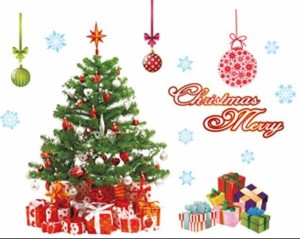 IRE-GUI 特大 クリスマス 窓 ステッカー 大きい シール ウインドウ ウォール 飾り ショウウィンドウ サンタクロース (The tree)