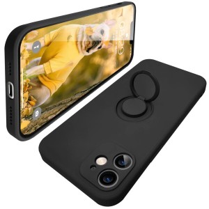 iPhone11 ケース リング付 アイフォン11 リング スマホケース マット感 液体シリコン 耐衝撃 レンズ保護 ソフト スタンド機能付き 360回