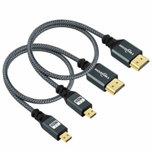 Twozoh Micro HDMI - HDMIケーブル 0.3M 2本入り ナイロン編組マイクロHDMIケーブル 3D/4K@60Hz 18Gbps/2160P/1080P対応 GoPro Hero7/8/9