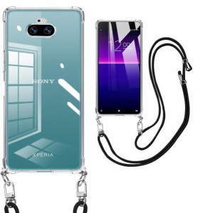 weiaoluo Xperia 8 ケース クリア ショルダー SOV42 902SOスマホケース Xperia8 カバー耐衝撃 肩掛け 縄掛けケース 透明 TPU ストラップ