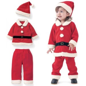 (Limspace) サンタクロース 子供用 サンタ コスプレ クリスマス 衣装 男の子 女の子 コート ズボン 帽子 4点セット 80~130 ベビー 着ぐる