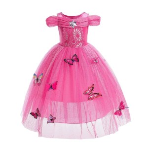 (Dressy Daisy) 女の子 プリンセス ドレスアップ コスチューム ハロウィン クリスマス 蝶々の飾 子供用ドレス 5〜6歳 明るいピンク