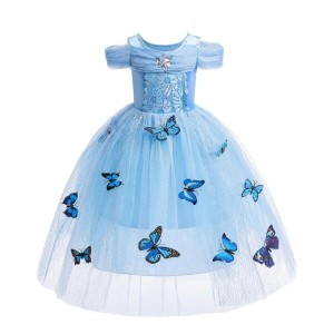 (Dressy Daisy) 女の子 プリンセス ドレスアップ コスチューム ハロウィン クリスマス 蝶々の飾 子供用ドレス 5〜6歳 ブルー
