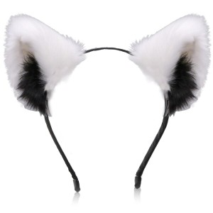 (CXINCFBFUSH) もふもふ耳 犬 きつね 動物 猫耳 猫耳 カチューシャ コスプレ ハロウィン 仮装 コスチューム (白黒)