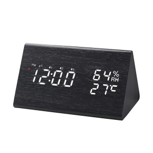 電波時計 デジタル目覚まし時計 木製置き時計 LED時間表示 アラーム機能 温度表示 カレンダー表示 明るさ調整 電子時計 寝室 ベッドサイ