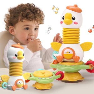 Qizebaby 子供用おもちゃ 赤ちゃんの音楽玩具 ベビー吸盤ハイチェアおもちゃ 幼児のための感覚おもちゃ 赤ちゃんへの早期教育ギフト 男の