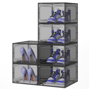 JOISCOPE シューズボックス 磁石開閉扉のプラスチック 靴箱 スニーカーボックス 透明靴収納ボックス 組み立て式 大容量 積み重ね可能 (ブ