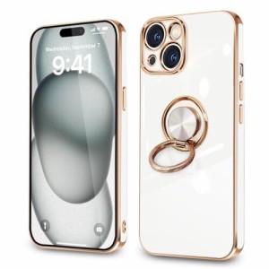 iPhone 15 ケース リング付き 耐衝撃 アイフォン 15 リング カバー 360°回転 スタンド機能 TPU 車載ホルダー対応 6.1インチ レンズ保護 