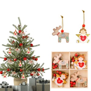 クリスマス オーナメント 飾り 12個セット トナカイ 天使 木製 クリスマスツリー オーナメント 飾り 木製スライス 木材チップ ペンダント