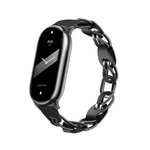 XIHAMA For Xiaomi Smart band 8 バンド 交換ストラップ 透かし編みデザイン ステンレスリング レザー チェーンベルト Miband 8ベルト 通