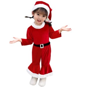 (fyetemon) サンタ コスプレ 子供 女の子 かわいい サンタクロース 赤 緑 サンタ服 サンタ コスチューム3点セット イベント パーティー 