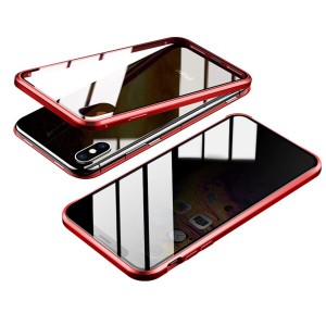 MIYUYU iPhone XR ケース カバー 覗き見防止 両面強化ガラス クリア アルミバンパー 360度フルカバー 全面保護 耐衝撃 マグネット式 ワイ