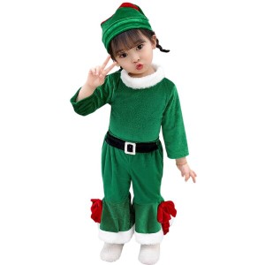 (fyetemon) サンタ コスプレ 子供 女の子 かわいい サンタクロース 赤 緑 サンタ服 サンタ コスチューム3点セット イベント パーティー 