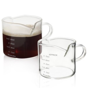 エスプレッソショットグラス 計量カップ ハンドル付き お酒 コーヒー ミルク 水グラス ワイングラス 厚み強化 耐熱グラス (75ml, 2個)
