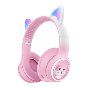 QearFunXD ヘッドホン 子供用ヘッドホン 子供向 女の子向 女性向 可愛い 猫耳ヘッドフォン 猫 Bluetooth 虹色ライトニング マイク内蔵 ワ