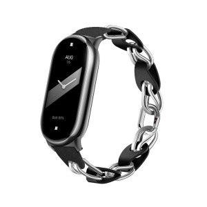 XIHAMA For Xiaomi Smart band 8 バンド 交換ストラップ 透かし編みデザイン ステンレスリング レザー チェーンベルト Miband 8ベルト 通