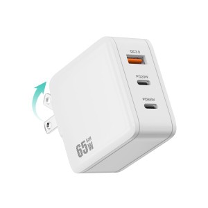 PD USB充電器 65W GaN Type C 急速充電器 高速充電器 PD対応 USB-C×2 & USB A 3ポートGaN(窒化ガリウム) 折りたたみ式プラグ PSE技術基