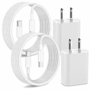 iPhone 15 充電器 20W PD 急速充電器 (PSE認証済み)2個充電器+2本60W USB-C ケーブ 2M 高耐久ナイロン編み USB-C コンセント スマホ充電