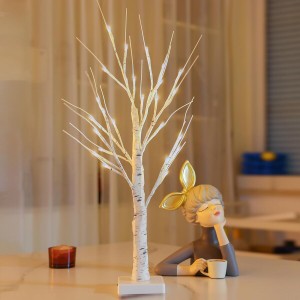 Lecone クリスマスツリー ライト 飾り12個のクリスマス・チャーム付き 24LED 卓上 白樺 白 USB/乾電池給電式 DIY 置く型 和風 常夜灯 寝