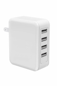 USB 充電器 (4ポート/40W/折り畳み式プラグ/急速充電) AC アダプター iPhone/iPad/Android その他のUSB機器対応 PC026 ホワイト