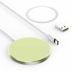 THREEKEY iPhone 15 用 マグネット式 ワイヤレス充電器 Magsafe対応 ワイヤレス充電器 磁気増強リング付き USB/Type-Cポートに対応 金属