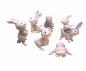 7匹ウサギPVC立体可愛いウサギの形自動車置物DIY微景観多肉園芸ケーキデコレーションジオラマ用品 (グレー)