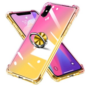 iPhone XS用 ケース iPhone X用 ケース リング クリア グラデーション色 TPU ソフト ストラップホール付き アイフォン XS/X用 ケース 耐