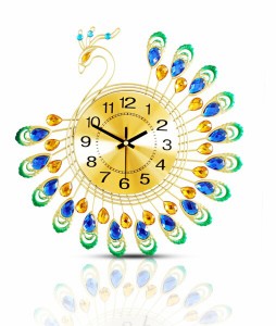 アイアンモダン壁掛け時計、3Dピーコック形状ノンカチカチ静音時計、デジタル時計リビングルーム、37x37x3cm、大きな時計壁リビングルー
