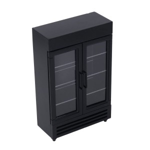 木製ミニチュア冷蔵庫 ドールハウス冷蔵庫の安全なシミュレーション 保管が簡単 絶妙な技量の両開きドア 1:12(黒)