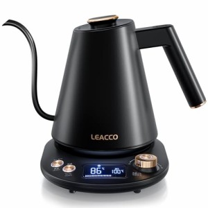 LEACCO 電気ケトル 温度調節 コーヒーポット 2種湯沸かしモード ドリップケトル 細口 急速沸騰 1.0L 電気ポット ケトル 2時間保温/ 5[度]