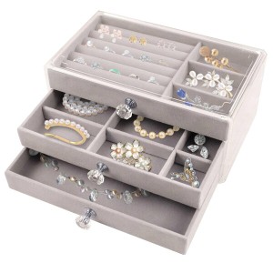 ジュエリーボックス 3段 アクセサリーボックス アクセサリー 収納 イヤリング ネックレス 腕時計 指輪収納の宝石箱 (グレー)