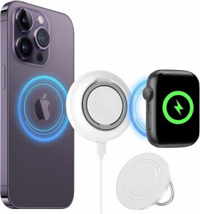 ワイヤレス充電器 Apple Watch 充電器 Qi認証 Mag-Safe充電器 スマホリング・スタンド機能付 i-Phone/Apple Watch/Airpodsに対応 15W出力