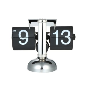 小型置時計、小型置時計 レトロフリップオーバークロック ステンレススチールフリップ内部ギア式クォーツ時計 ブラック/ホワイト ブラッ