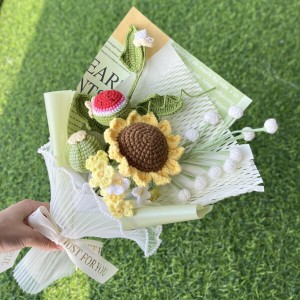 JOMODECOR ハンドメイド 枯れない花 プレゼント 誕生日 記念日「ヒマワリ - スイカ花 - スノーベリー - ワスレナグサ」かぎ針編みフラワ