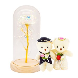 (デバリエ)光る花 枯れない花 金メッキ ローズ 造花 LEDライト付き電池式 女性への贈り物 薔薇 花束 ガラスポット ケース入り 誕生日プレ