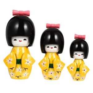 BESTOYARD 日本人形 着物人形 コケシ人形 桜 こけし 木製着物人形 かわいい 木製着物こけし 日本土産 大中小 3個セット インテリア 置物 
