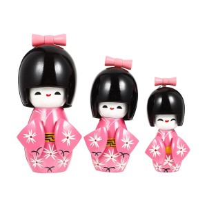 BESTOYARD 日本人形 着物人形 コケシ人形 桜 こけし 木製着物人形 かわいい 木製着物こけし 日本土産 大中小 3個セット インテリア 置物 