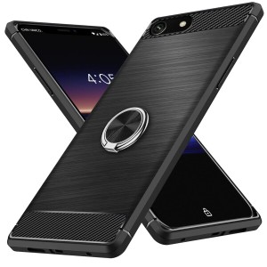 Xperia Ace ケース リング付き TPU 耐衝撃 炭素繊維カバー 保護バンパー 弾力性付き 衝撃吸収 車載ホルダー対応 耐久性 散熱加工 超薄型 