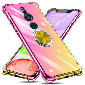 Xperia XZ2 ケース リング付き クリア TPU グラデーション色 SO-03K SOV37 702SO 携帯カバー 耐衝撃 透明 車載ホルダー対応 一体型 落下