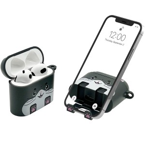 AirPods 3用ケース 携帯電話スタンド付きのAirPodsケース 全面保護カバー 耐衝撃 ワイヤレス充電対応 カラビナ・キーチェーン付き AirPod