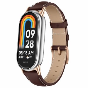 (LanQii) レザーバンド Xiaomi Smart Band 8 / Xiaomi Mi Band 8 対応 バンド PUレザー素材 ベルト ソフト 柔軟性 ビジネス風 交換ベルト