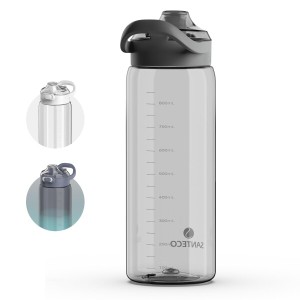 SANTECO 水筒 1000ML ボトル 1リットル BPAフリー 超軽量 携帯便利 おしゃれ 洗いやすい キャリーハンドル付き おしゃれ スポーツ グレー