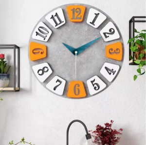 Mermbe 掛け時計 欧米風 人気 静音 壁掛け 時計 円形 3D立体数字 見やすい 灰色 木質時計 12インチ(直径30CM)アイデア 個性 アナログ時計