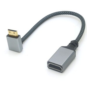 アングル付きミニHDMI-HDMIアダプターケーブル 0.2M ナイロン編組上向き角度90°ミニHDMI-HDMI延長ケーブル 3D/4K 1080p対応 (上向き L型