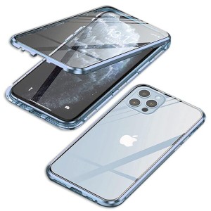 YSAN 両面ガラス 360度全面保護 iPhone13ProMax ケース アルミバンパー クリア フルカバー 表裏磁石 両面 耐衝撃 マグネット式 薄型 (iPh