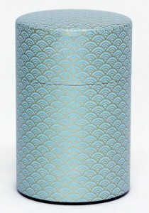 江東堂高橋製作所 茶筒 和紙和染缶 長型150g 青海波 #89 水色