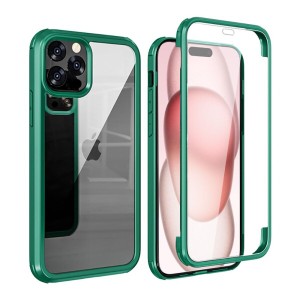 YSAN iPhone15 ケース 360度全面保護 (100％画面感度)(両面透明) クリアフルカバー 米軍MIL規格 透明 耐衝撃 薄型 軽量 シリコーンフレー