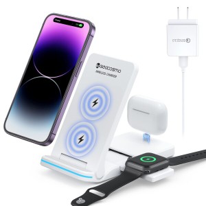 seacosmo ワイヤレス充電器 3in1 折り畳み式 同時急速充電15W/10W/7.5W 充電スタンド Qiスマホ機種全対応 iPhone 14/13/12/12 Mini/12 Pr